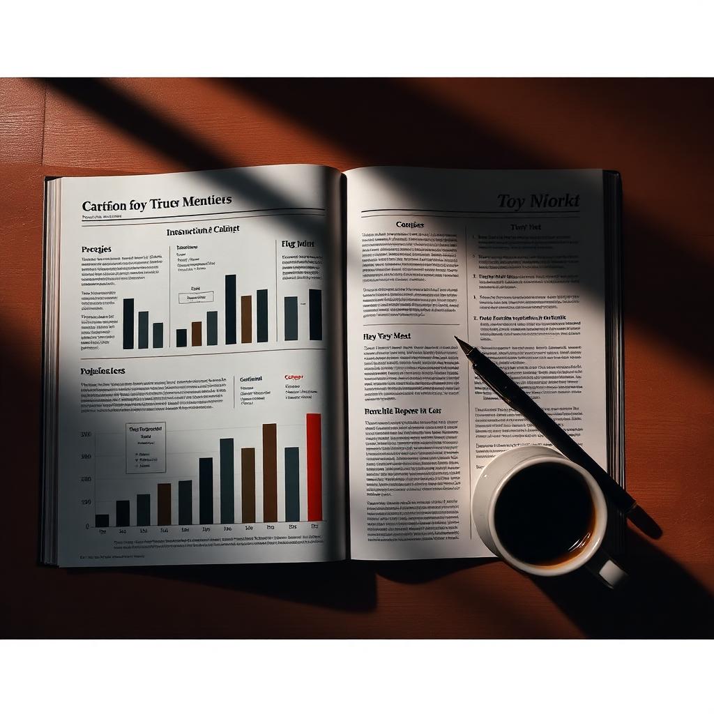 Editorial magazine spread with keyword research charts