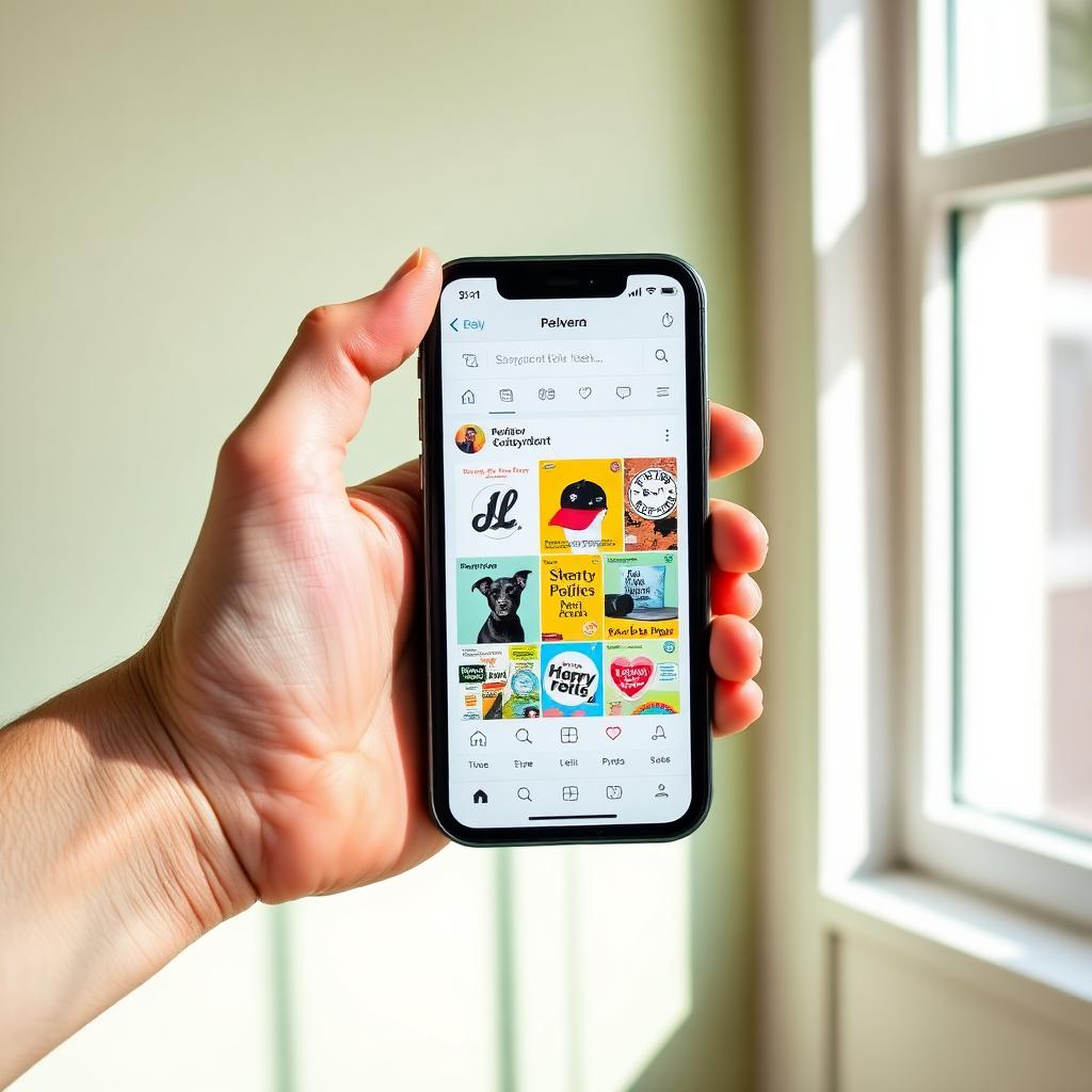 Smartphone showing a vibrant social media feed with product reels